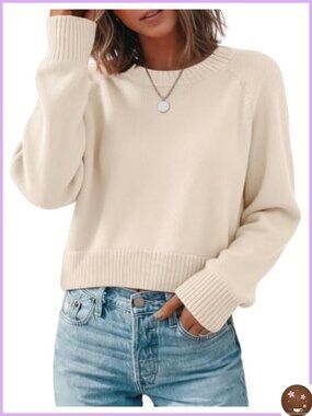 Cropped Crewneck Knit Pullover Sweater for Women Fall Trendy Long Sleeve